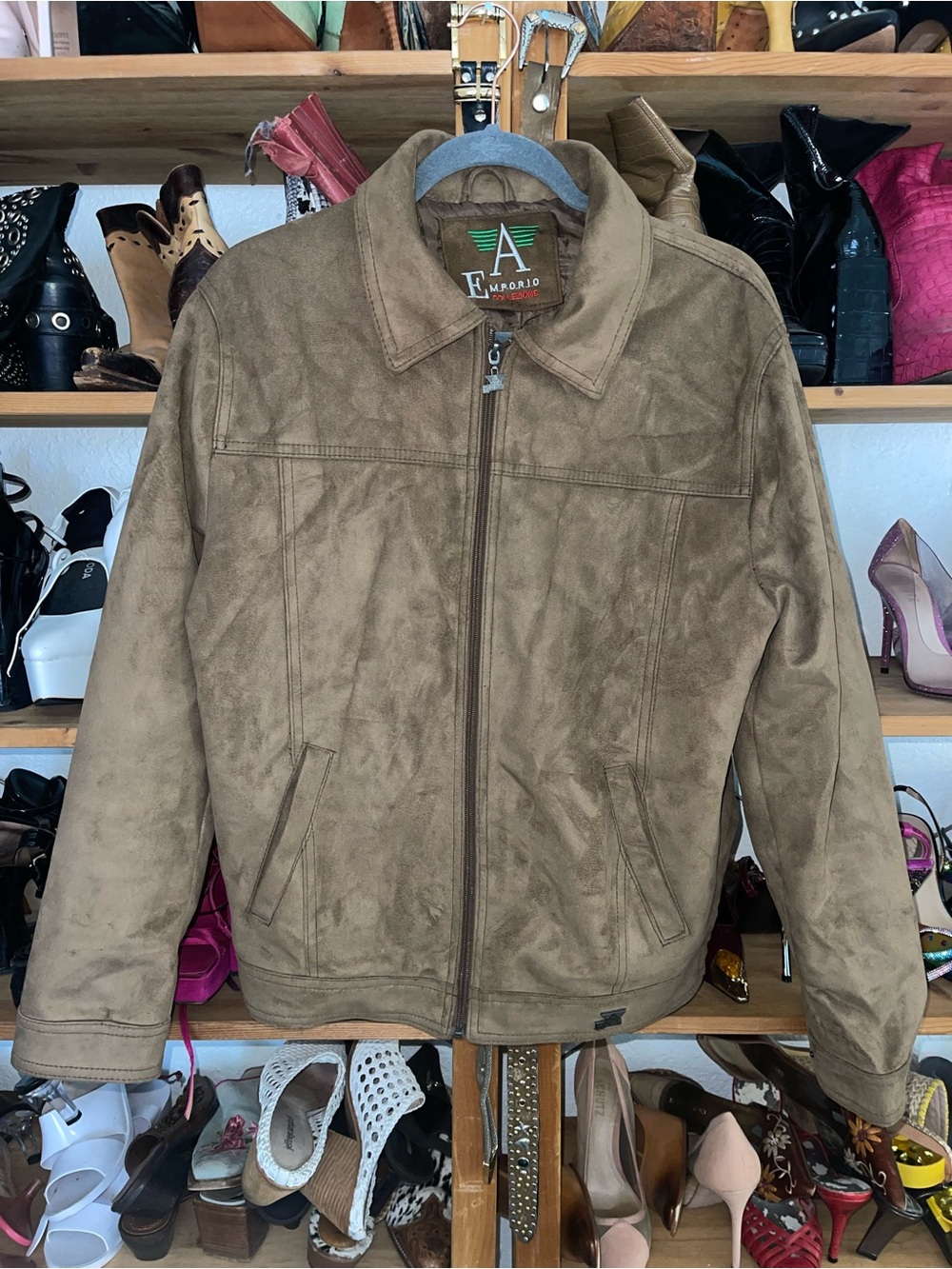Emporio Armani Brown Suede-Effect Zip Jacket